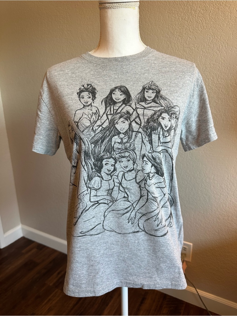 Disney ladies Gray Princess Sketch Short Sleeve Tee